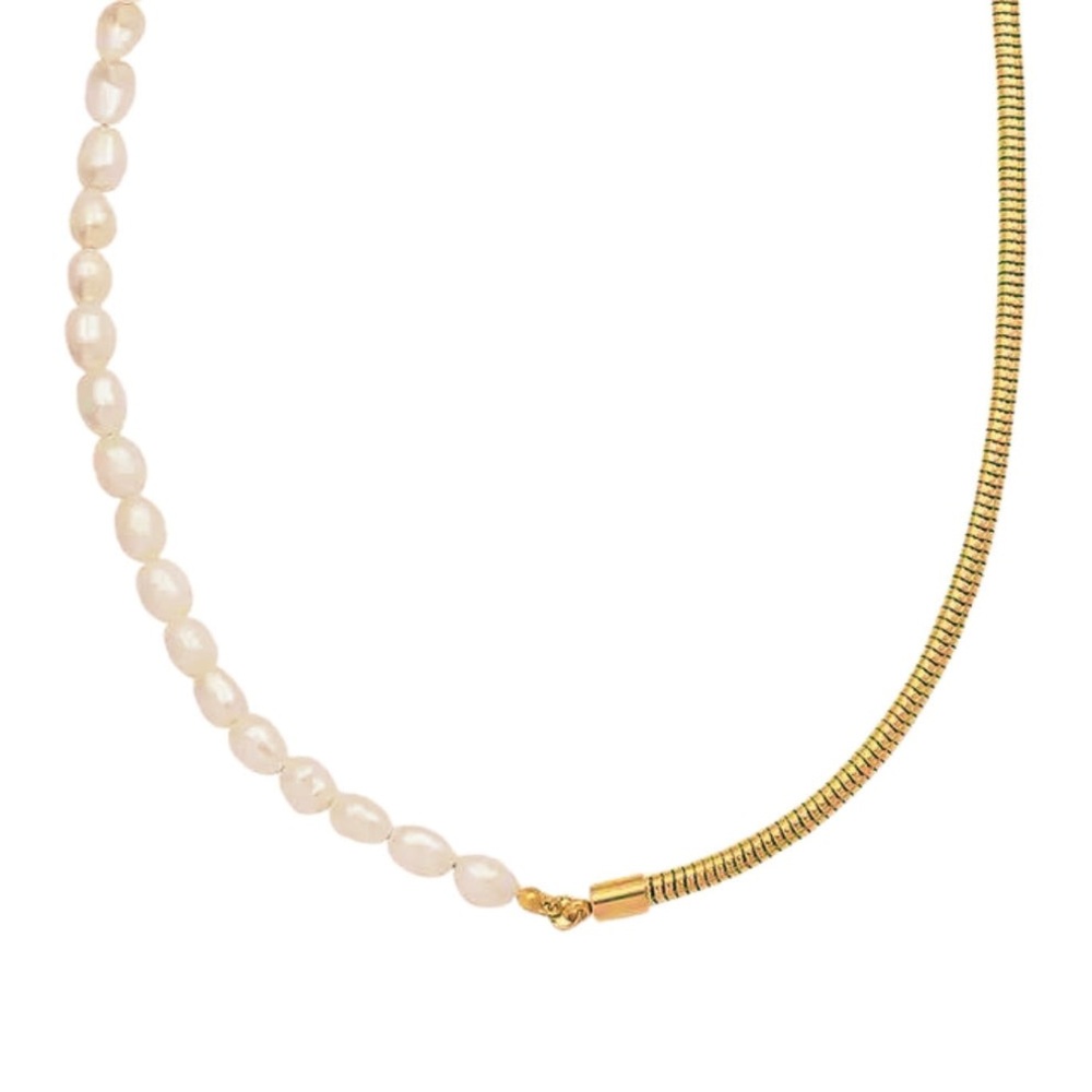Gold Freshwater Pearl Chain Necklace